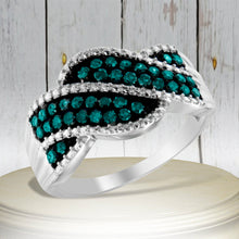 Load image into Gallery viewer, .925 Sterling Silver Treated Blue Color Diamond cocktail Ring (1/2 Cttw, Treated Blue Color, I2-I3 Clarity) - Size 6-3/4
