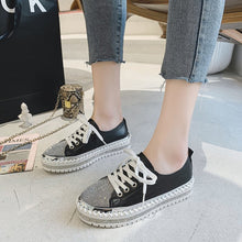 Load image into Gallery viewer, Womens Leopard Sneakers Women Canvas Shoes Leisure Lace-Up Sneakers Rhinestone Shiny Flat Charming Shoes Platform Leisure Low Sneakers
