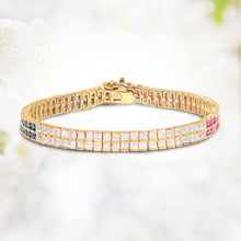 Load image into Gallery viewer, 14K Yellow Gold Plated 9.52 Carat Genuine Blue Sapphire and White Sapphire .925 Sterling Silver Bracelet
