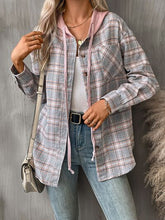 Load image into Gallery viewer, Plaid Buttoned Long Sleeve Hooded Jacket for Women – Cozy &amp; Stylish Cotton-Blend Outerwear
