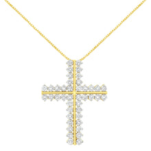 Load image into Gallery viewer, 10K Yellow Gold 4.0 Cttw Diamond Two Row Cross 18" Pendant Necklace (J-K Clarity, I1-I2 Color)
