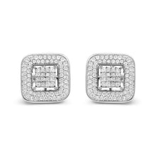 Load image into Gallery viewer, 10K White Gold 1.0 Cttw Round and Princess Cut Diamond Composite Open Halo Stud Earrings (H-I Color, SI1-SI2 Clarity)
