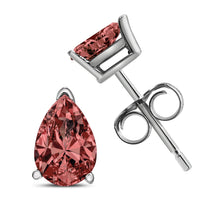 Load image into Gallery viewer, 14K White Gold 1/2 Cttw Lab Grown Pink Pear Diamond 3 Prong Set Martini Solitaire Stud Earrings (Pink Color, VS2-SI1 Clarity)
