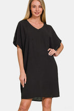 Load image into Gallery viewer, V-Neck Tee Dress with Pockets For Women – V-Neck Casual Dress, Tee Dress with Pockets, Comfortable V-Neck Dress, Pocketed Tee Dress, Casual Chic Dress, Easygoing V-Neck Dress

