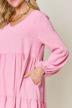 Load image into Gallery viewer, Light Green Double Take Full Size V-Neck Sleeve Tiered Dress with Pockets Elegant &amp; Comfortable Casual Dress
