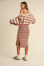 Load image into Gallery viewer, Stripe Crop Cardigan and Bodycon Dress Sweater Set – Two-Piece Knit Set, Striped Crop Cardigan Dress, Cozy Sweater Dress Set, Chic Layered Knit Outfit
