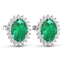 Load image into Gallery viewer, 2.66 Carat Genuine Zambian Emerald and White Diamond 14K White Gold Earrings
