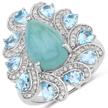 Load image into Gallery viewer, 5.23 Carat Genuine Aquamarine and White Diamond .925 Sterling Silver Ring
