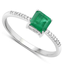 Load image into Gallery viewer, 0.64 Carat Genuine Zambian Emerald and White Diamond 14K White Gold Ring
