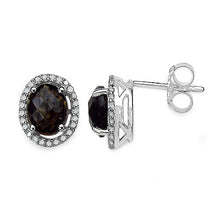 Load image into Gallery viewer, 2.39 Carat Genuine White Diamond &amp; Smoky Quartz .925 Sterling Silver Earrings
