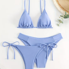 Load image into Gallery viewer, Essential Edge 3-Piece Bikini Set for Women – Solid Color High-Cut Triangle Top Two-Style Bottoms with Side Lace-Up Design &amp; Quick-Drying Comfort – Versatile Women's Swimwear for Summer Pool Beach &amp; Travel
