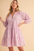 Load image into Gallery viewer, Notched Balloon Sleeve Tiered Mini Dress For Women–Trendy, Chic Style with Modern Balloon Sleeves, Tiered Layers for a Playful &amp; Flirty Look
