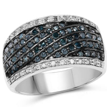 Load image into Gallery viewer, 0.80 Carat Genuine Blue Diamond and White Diamond .925 Sterling Silver Ring
