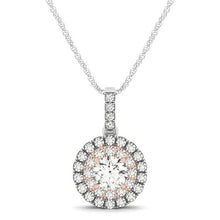 Load image into Gallery viewer, Round Shape Halo Diamond Pendant in 14k White and Rose Gold (1/2 cttw)
