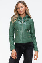 Load image into Gallery viewer, Women Classic Snobbish Faux Leather Zip-Up Drawstring Hooded Jacket Edgy &amp; Casual PU Leather Jacket For Streetwear
