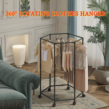 Load image into Gallery viewer, 360 Rotating Freestanding Clothing Rack, Hexagonal Carbon Steel Organizer with Wheels
