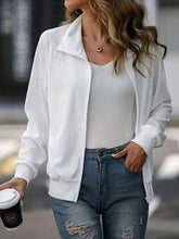 Load image into Gallery viewer, Simple White Zip Up Collared Neck Raglan Sleeve Jacket Comfortable Versatile Casual Women Wear

