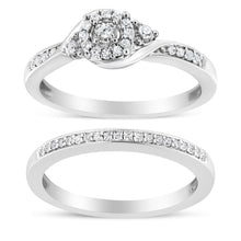 Load image into Gallery viewer, .925 Sterling Silver 1/4 Cttw Diamond Halo and Swirl Engagement Ring and Wedding Band Set (I-J Color, I3 Clarity)- Ring Size 7
