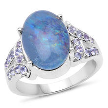 Load image into Gallery viewer, 4.12 Carat Genuine Triplet Opal and Tanzanite .925 Sterling Silver Ring
