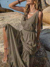 Load image into Gallery viewer, White V-Neck Tie Shoulder Maxi Dress Effortless &amp; Flowy Summer Essential Long Girls Dress
