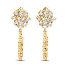 Load image into Gallery viewer, 14K Yellow Gold Plated .925 Sterling Silver 1/10 Cttw Diamond Floral Cluster and Beaded Hoop Stud Earrings (H-I Color, I1-I2 Clarity)
