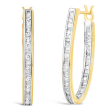 Load image into Gallery viewer, 10K Yellow Gold 1.00 Cttw Round and Baguette-Cut Diamond U-Hoop Earrings (H-I Color, SI2-I1 Clarity)
