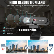 Load image into Gallery viewer, 2K 4K Pc Webcam With Gift Tripod Autofocus Usb Web Camera Laptop Mini Camera 1080P with Microphone For Full Widescreen Laptop USB Webcams Privacy Shutter Tripod Desktop Notebook Webcam Video Calling Recording Webcam
