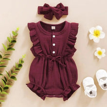 Load image into Gallery viewer, 2Pc Summer Newborn Baby Girls Romper Headband Ruffles Sleeveless Clothes - Ruffle Romper Baby girl clothes
