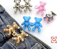 Load image into Gallery viewer, 2Pcs Bear Shaped Adjustable Jean Button Waist Buckle Snap Pants Buckle Extender Replacement Jeans Button Safety Pins No Sew Detachable Waist Body Fit Tighten Safety Pins
