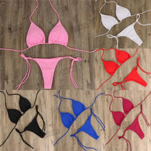 Load image into Gallery viewer, 2pcs Bikini Set Padded Bra Women Push-Up Solid Swimwear Bandage Bathing Suit Swimsuit Swimming Suit Knotted String Triangle Bikini Tie Side High Cut Cheeky Bikini Set
