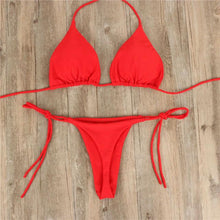 Load image into Gallery viewer, 2pcs Bikini Set Padded Bra Women Push-Up Solid Swimwear Bandage Bathing Suit Swimsuit Swimming Suit Knotted String Triangle Bikini Tie Side High Cut Cheeky Bikini Set
