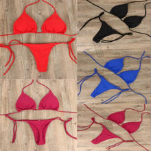 Load image into Gallery viewer, 2pcs Bikini Set Padded Bra Women Push-Up Solid Swimwear Bandage Bathing Suit Swimsuit Swimming Suit Knotted String Triangle Bikini Tie Side High Cut Cheeky Bikini Set
