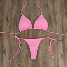 Load image into Gallery viewer, 2pcs Bikini Set Padded Bra Women Push-Up Solid Swimwear Bandage Bathing Suit Swimsuit Swimming Suit Knotted String Triangle Bikini Tie Side High Cut Cheeky Bikini Set
