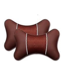 Load image into Gallery viewer, 2Pcs PU Leather Knitted Car Pillows Headrest Neck Rest Cushion Support Seat Accessories Auto Black Safety Pillow Universal Decor Car Neck Pillows Headrest Relief Filled Fiber Universal Car Pillow Both Side Pu Leather  Pack Headrest For Car Neck Pillow
