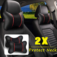 Load image into Gallery viewer, 2Pcs PU Leather Knitted Car Pillows Headrest Neck Rest Cushion Support Seat Accessories Auto Black Safety Pillow Universal Decor Car Neck Pillows Headrest Relief Filled Fiber Universal Car Pillow Both Side Pu Leather  Pack Headrest For Car Neck Pillow
