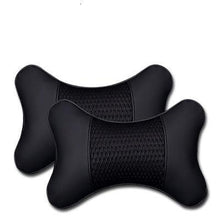 Load image into Gallery viewer, 2Pcs PU Leather Knitted Car Pillows Headrest Neck Rest Cushion Support Seat Accessories Auto Black Safety Pillow Universal Decor Car Neck Pillows Headrest Relief Filled Fiber Universal Car Pillow Both Side Pu Leather  Pack Headrest For Car Neck Pillow
