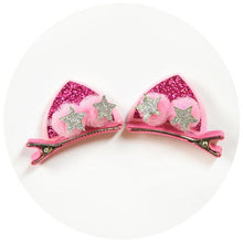 Load image into Gallery viewer, 2pcs/Set Cute Hair Clips For Girls Glitter Rainbow Felt Fabric Flowers Hairpins Cat Ears Bunny Barrettes Kids Hair Accessories for Halloween Parties Cosplay for Girls
