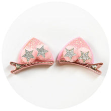 Load image into Gallery viewer, 2pcs/Set Cute Hair Clips For Girls Glitter Rainbow Felt Fabric Flowers Hairpins Cat Ears Bunny Barrettes Kids Hair Accessories for Halloween Parties Cosplay for Girls
