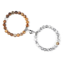 Load image into Gallery viewer, 2Pcs/Set Heart Shape Magnet Pendant Bracelet Couples Love Meaningful Natural Stone Bangles Jewelry Bracelet For Couples Elastic Magnetic Field Therapy Bracelet Women Matt Stone Bracelets For Girlfriend
