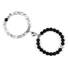 Load image into Gallery viewer, 2Pcs/Set Heart Shape Magnet Pendant Bracelet Couples Love Meaningful Natural Stone Bangles Jewelry Bracelet For Couples Elastic Magnetic Field Therapy Bracelet Women Matt Stone Bracelets For Girlfriend

