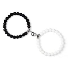 Load image into Gallery viewer, 2Pcs/Set Heart Shape Magnet Pendant Bracelet Couples Love Meaningful Natural Stone Bangles Jewelry Bracelet For Couples Elastic Magnetic Field Therapy Bracelet Women Matt Stone Bracelets For Girlfriend
