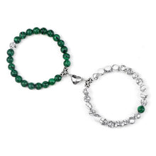 Load image into Gallery viewer, 2Pcs/Set Heart Shape Magnet Pendant Bracelet Couples Love Meaningful Natural Stone Bangles Jewelry Bracelet For Couples Elastic Magnetic Field Therapy Bracelet Women Matt Stone Bracelets For Girlfriend
