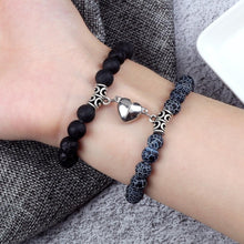 Load image into Gallery viewer, 2Pcs/Set Heart Shape Magnet Pendant Bracelet Couples Love Meaningful Natural Stone Bangles Jewelry Bracelet For Couples Elastic Magnetic Field Therapy Bracelet Women Matt Stone Bracelets For Girlfriend

