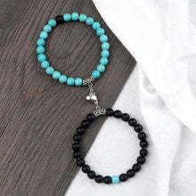 Load image into Gallery viewer, 2Pcs/Set Heart Shape Magnet Pendant Bracelet Couples Love Meaningful Natural Stone Bangles Jewelry Bracelet For Couples Elastic Magnetic Field Therapy Bracelet Women Matt Stone Bracelets For Girlfriend
