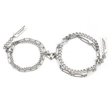 Load image into Gallery viewer, 2pcs/Set Stainless Steel Double Chain Vintage Couple Bracelet Heart Magnet Attractive Magnetic Bracelet Oval Chain Paperclip Chain Double Layer Love Heart Magnet Bangle Bracelets Hypoallergenic Engraved Adjustable Couple Bracelet Set Gifts For Women Men
