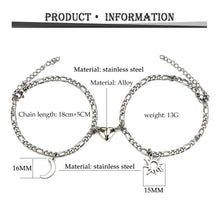 Load image into Gallery viewer, 2pcs/set Stainless Steel Sun Moon Couple Bracelets Magnet Attraction Love Heart Shaped Charms Couples Bracelet Stainless Steel Chain Bracelets Charm Jewelry Matching Couple Bracelets
