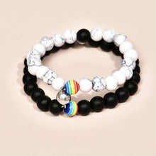 Load image into Gallery viewer, 2Pcs/set White Black Couple Magnetic Bracelets Natural Stone Matching Bracelet Magnetic Beaded Bracelets Set Attraction Friendship Relationship Wish Bracelet Gift For Women Men Him Her Best Friends
