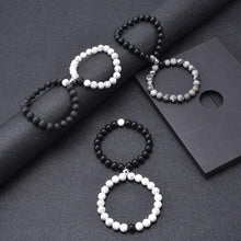 Load image into Gallery viewer, 2Pcs/set White Black Couple Magnetic Bracelets Natural Stone Matching Bracelet Magnetic Beaded Bracelets Set Attraction Friendship Relationship Wish Bracelet Gift For Women Men Him Her Best Friends

