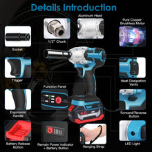 Load image into Gallery viewer, 3-In-1 Cordless Electric Impact Wrench Drill Screwdriver with Brushless Motor Max 3450RPM Variable Speed
