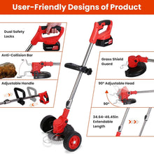 Load image into Gallery viewer, 3-in-1 Electric Cordless Grass Wacker Battery Powered Grass Trimmer with Wheels Adjustable Head with 2-Pieces 2500mAh Batteries
